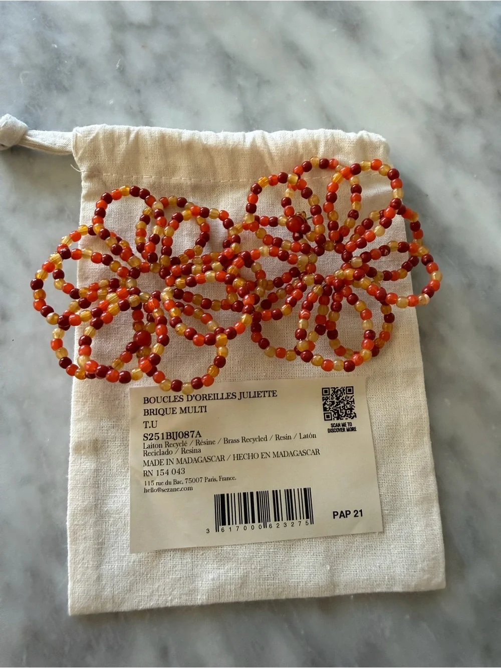Juliette Earrings - Orange Beaded Statement Hoops